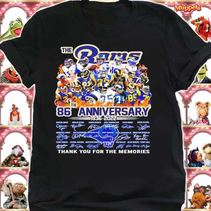 The Los Angeles Rams 86th Anniversary 1936-2022 Signatures Thank You For The Memories Shirt