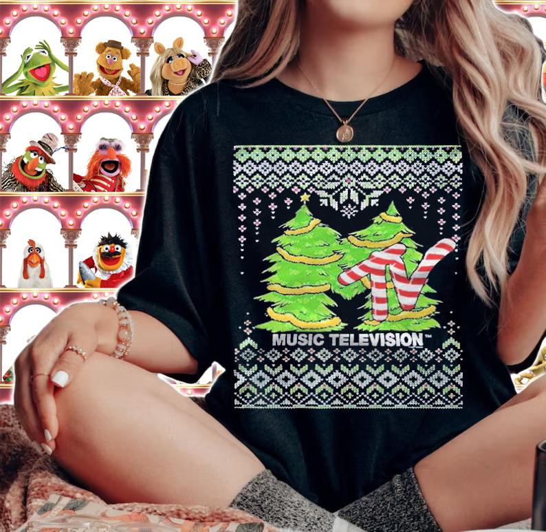 Ugly Mtv Christmas trees candy cane logo T-shirt woman shirt