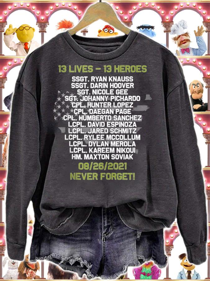 13 Lives 13 Heroes 08 26 2021 Never Forget shirt sweatshirt
