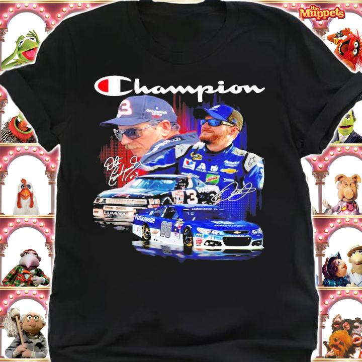 Champion Dale Earnhardt Dale Jr signatures t-shirt shirt