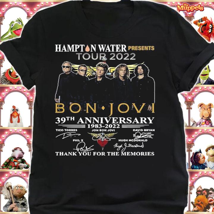 Hampton Water Presents Tour 2022 Bon Jovi 39th Anniversary 193-2022 Signatures Thank You For The Memories T-Shirt shirt