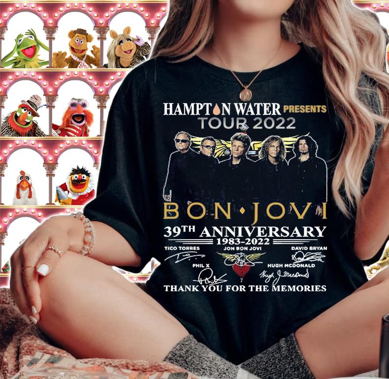 Hampton Water Presents Tour 2022 Bon Jovi 39th Anniversary 193-2022 Signatures Thank You For The Memories T-Shirt woman shirt