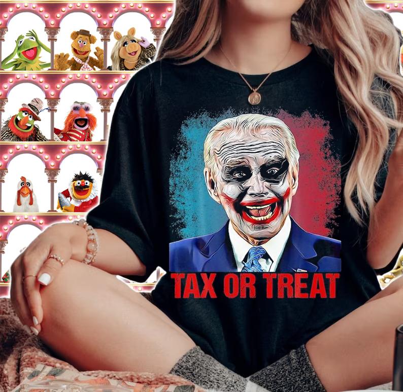 Tax Or Treat Scary Clown Funny Anti Biden Halloween T-Shirt