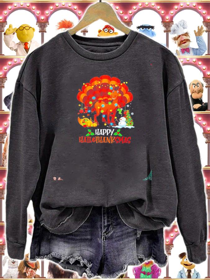 Turkey horse Happy Hallothanksmas Merry Christmas shirt t-shirt sweatshirt
