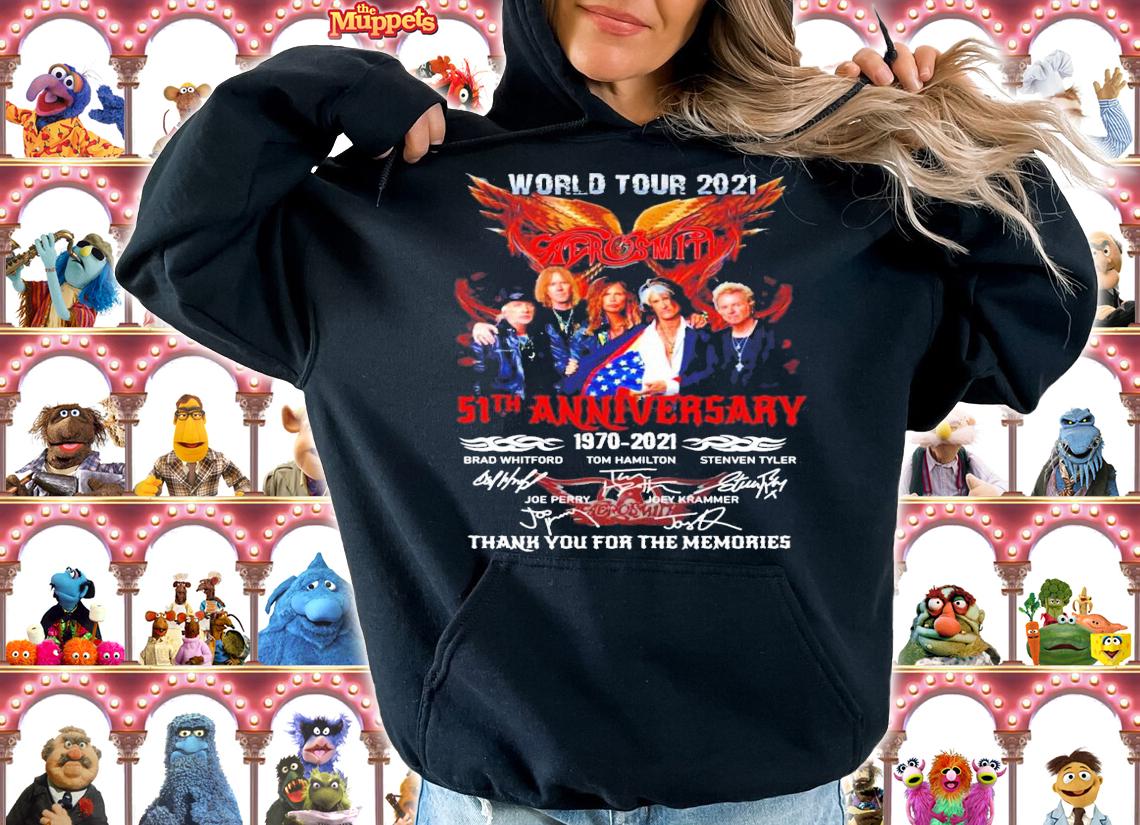 World tour 2021 Aerosmith 51th anniversary 1970-2021 signatures shirt