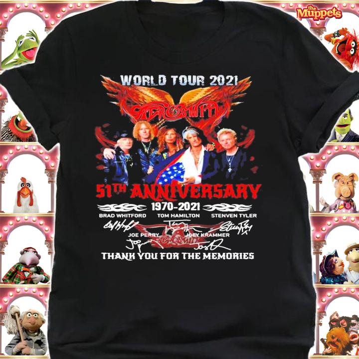 World tour 2021 Aerosmith 51th anniversary 1970-2021 signatures shirt