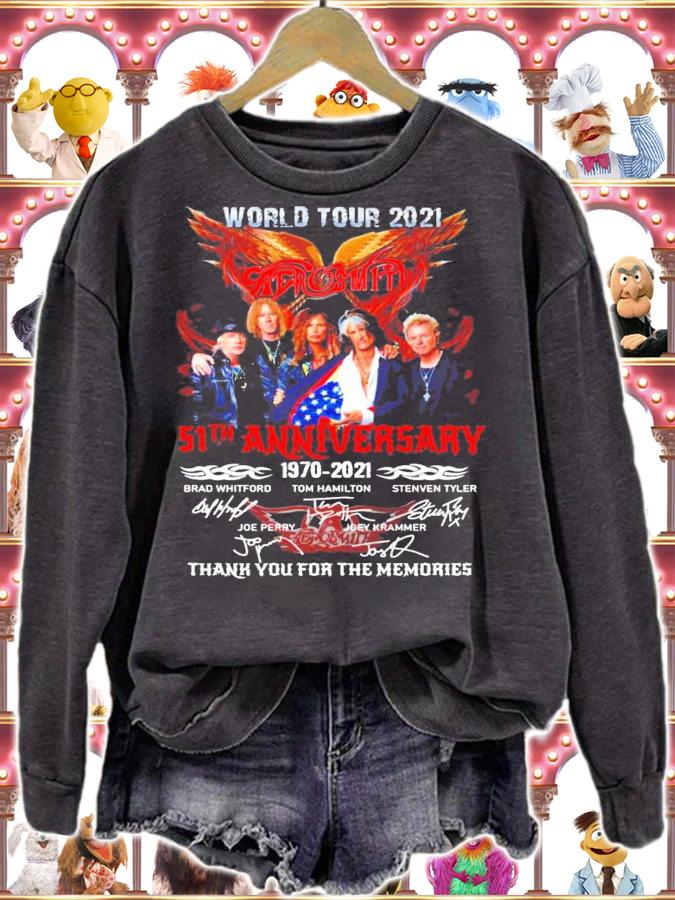 World tour 2021 Aerosmith 51th anniversary 1970-2021 signatures shirt