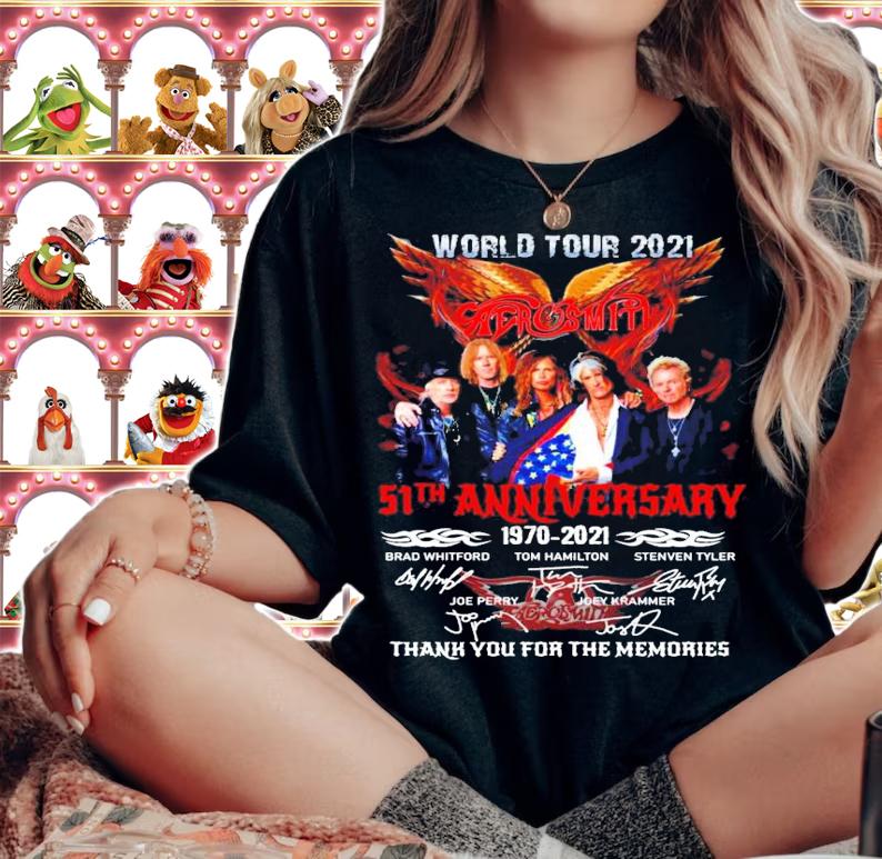 World tour 2021 Aerosmith 51th anniversary 1970-2021 signatures shirt