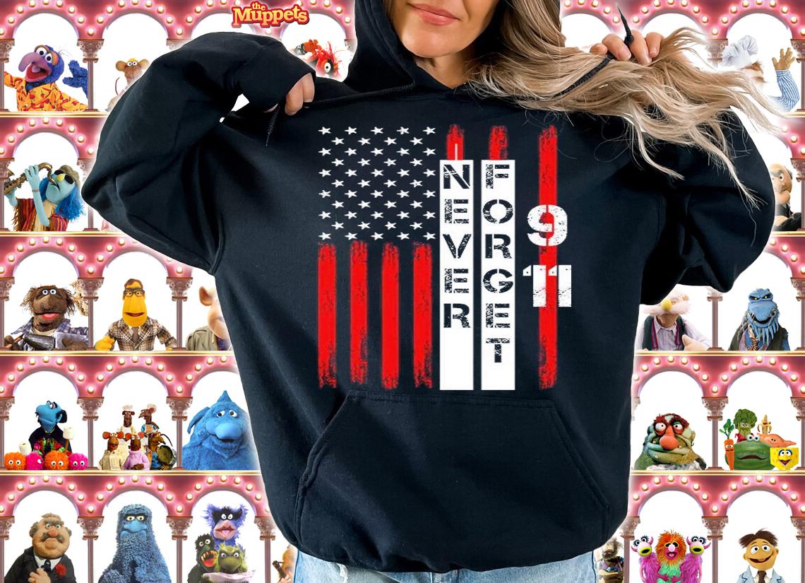 Never forget 9 11 nine eleven memorial distressed US American flag T-shirt hoodie
