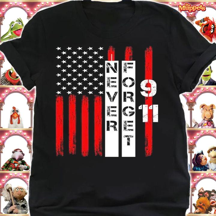 Never forget 9 11 nine eleven memorial distressed US American flag T-shirt shirt