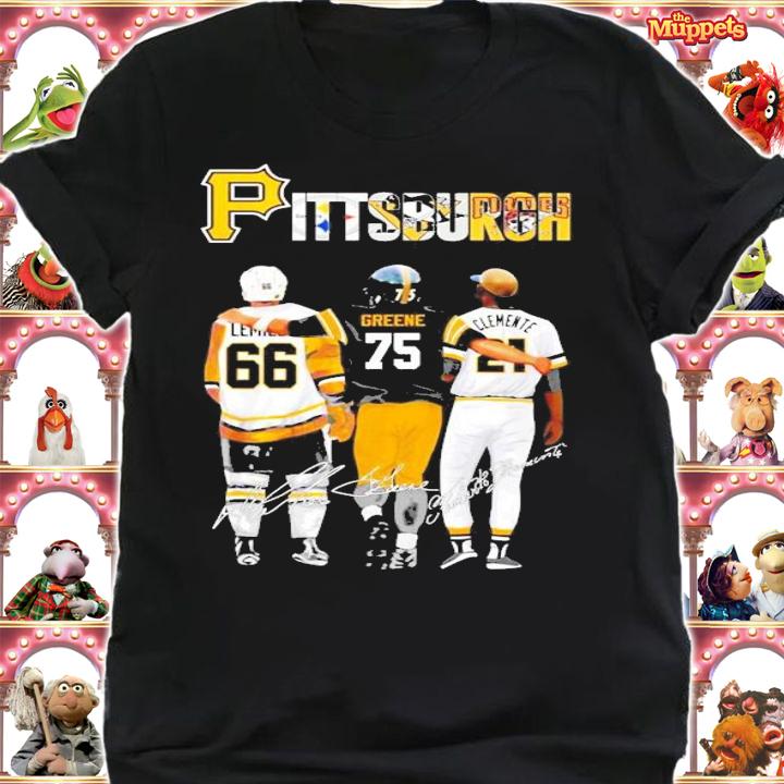 Pittsburgh Mario Lemieux Joe Greene and Roberto Clemente signatures shirt shirt