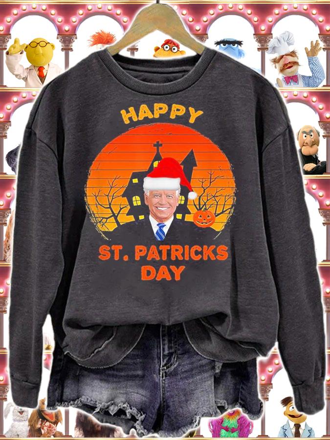 Funny Anti Joe Biden Happy St. Patrick Pumpkin Head Halloween T-Shirt sweatshirt
