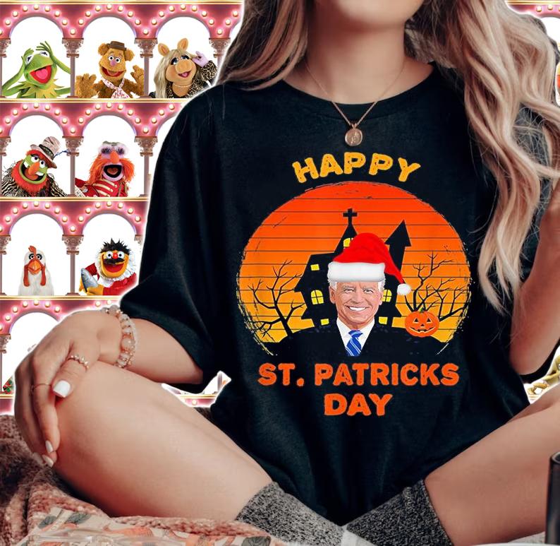 Funny Anti Joe Biden Happy St. Patrick Pumpkin Head Halloween T-Shirt woman shirt