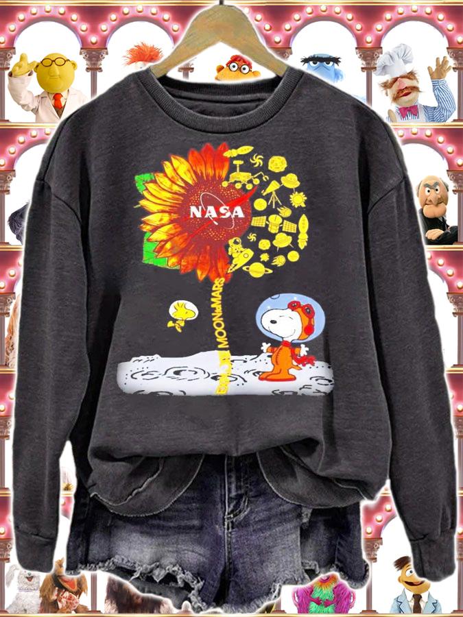Nasa sunflower Snoopy and Woodstock explore moon to mars shirt sweatshirt