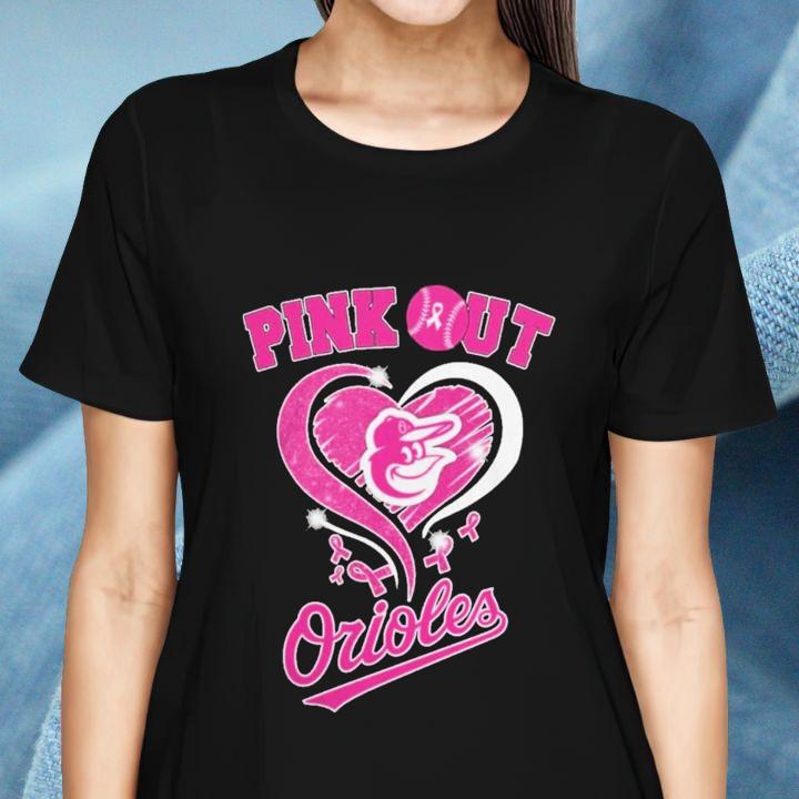 Baltimore Orioles Pink Out Breast Cancer Awareness Ribbon T-Shirt womenshirt