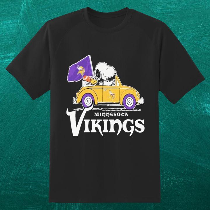 Premium Peanuts Snoopy Woodstock Driving Car Minnesota Vikings Flag Shirt