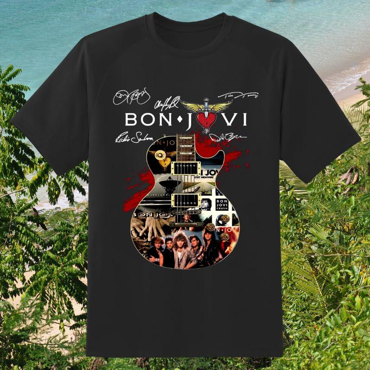 Bon Jovi Rock Band Guitar Signed T-Shirt