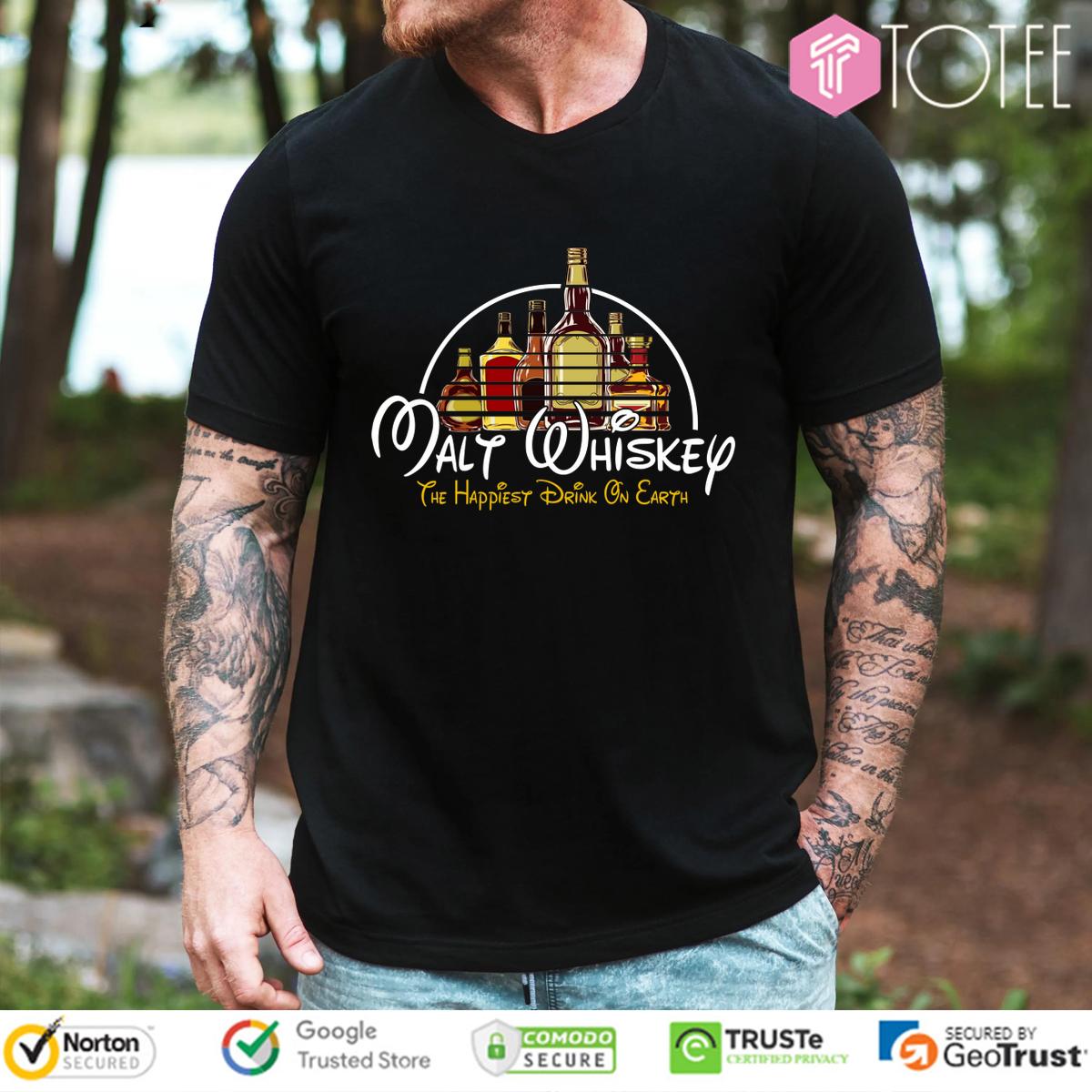 The Happiest Drink On Earth Malt Whiskey Parody Walt Disney Logo T-Shirt