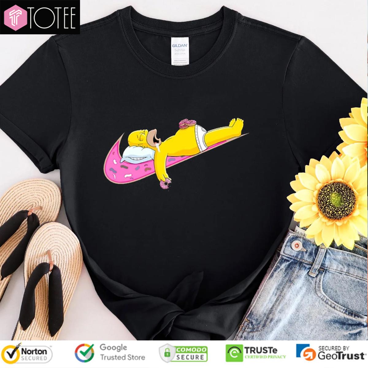 Homer Simpson Sleep Donut Nike Logo Parody T-Shirt