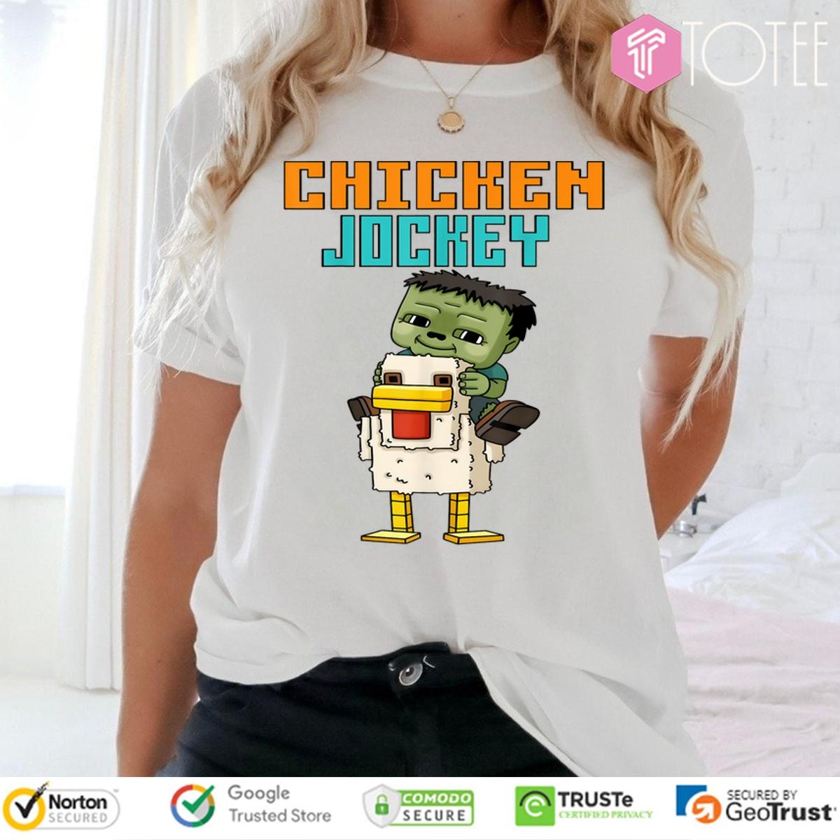 Pixel Art Gamer Chicken Jockey Zombie Cartoon T-shirt