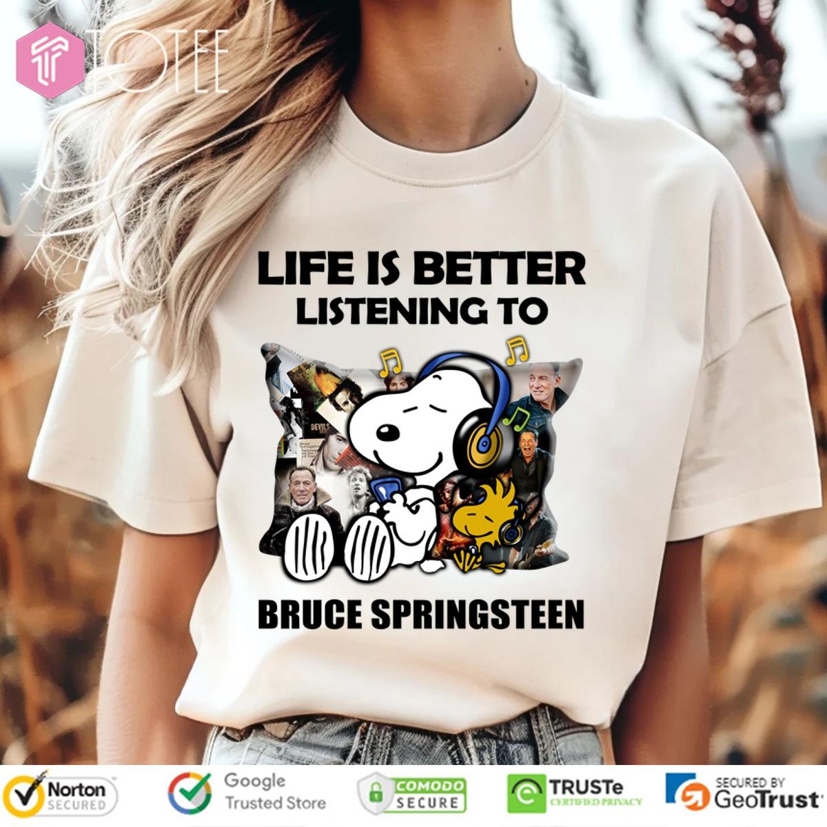 Snoopy Life Is Better Listening To Bruce Springsteen T-shirt